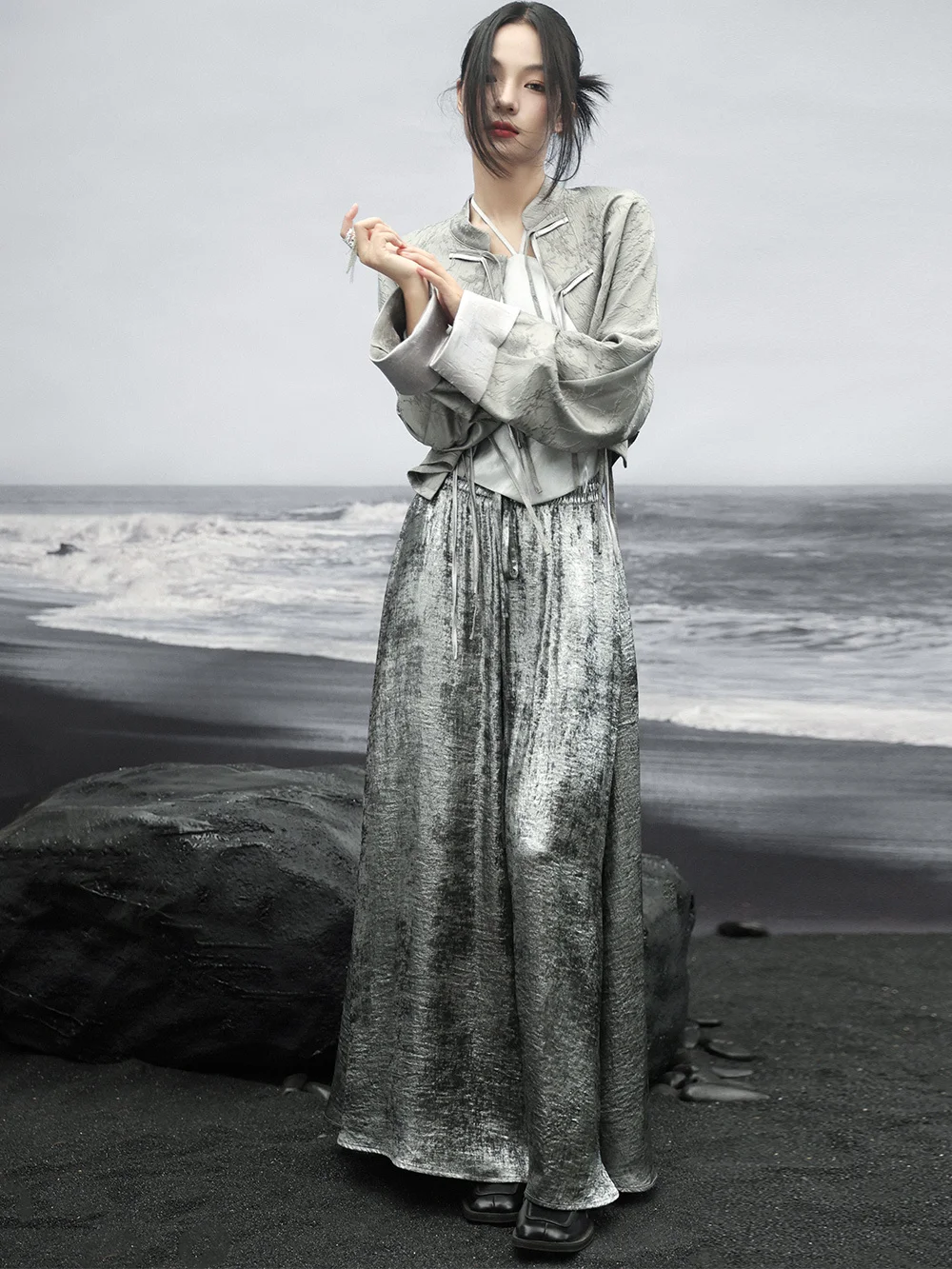 UMI MAO Cool Wide Leg Pants For Women New Retro Silver With A Small Unique Design Heroic Versatile Loose Long Trousers Femme