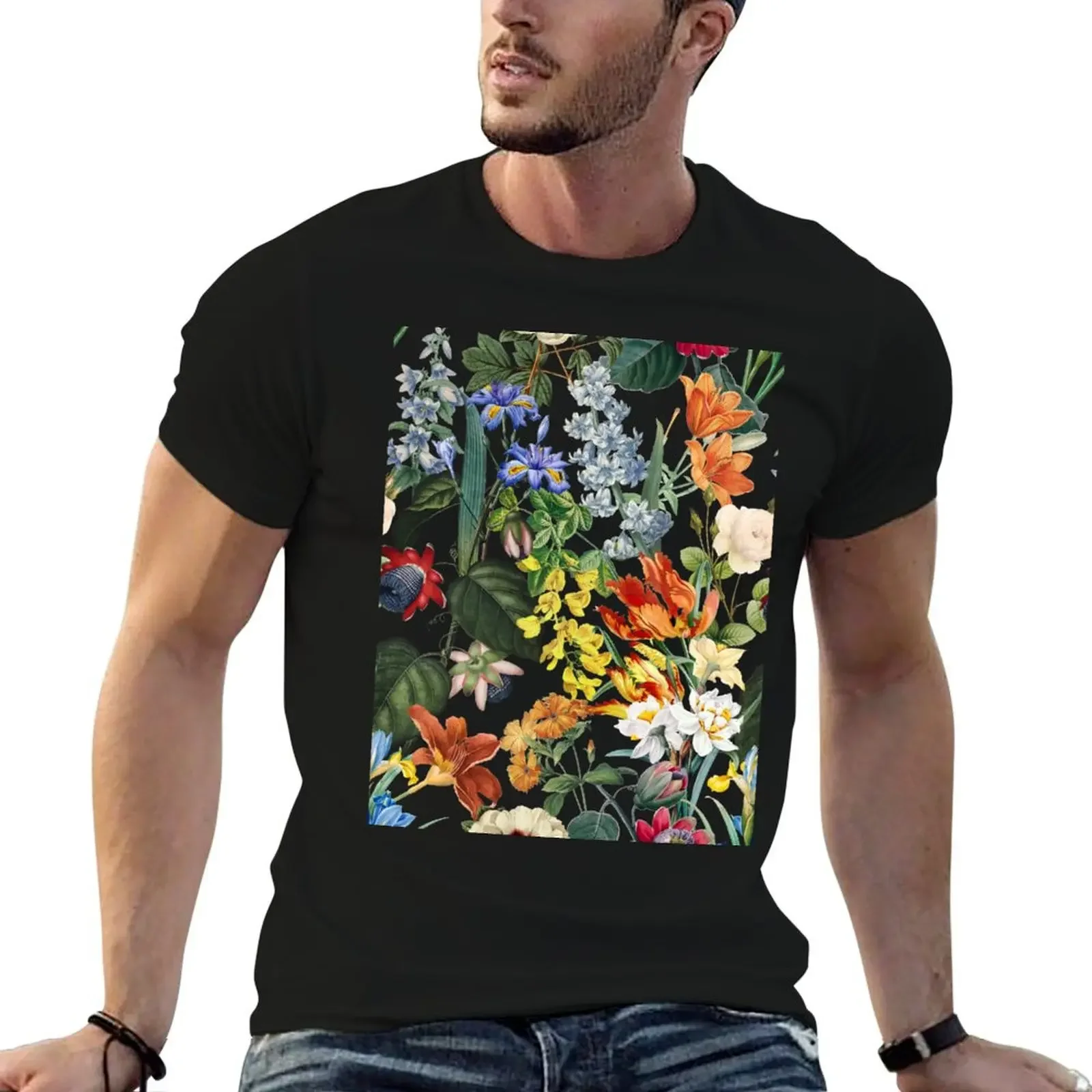 

Vintage Exotic Flower Botanical Garden T-Shirt graphic tee shirt tees blacks slim fit t shirts for men