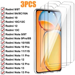 3Pcs Protective Glass For Xiaomi Redmi 12C 10C 10A 9A 9C 9T 8A Screen Protector For Redmi Note 8 9 10 11 12 13 Pro 9S 10S glass