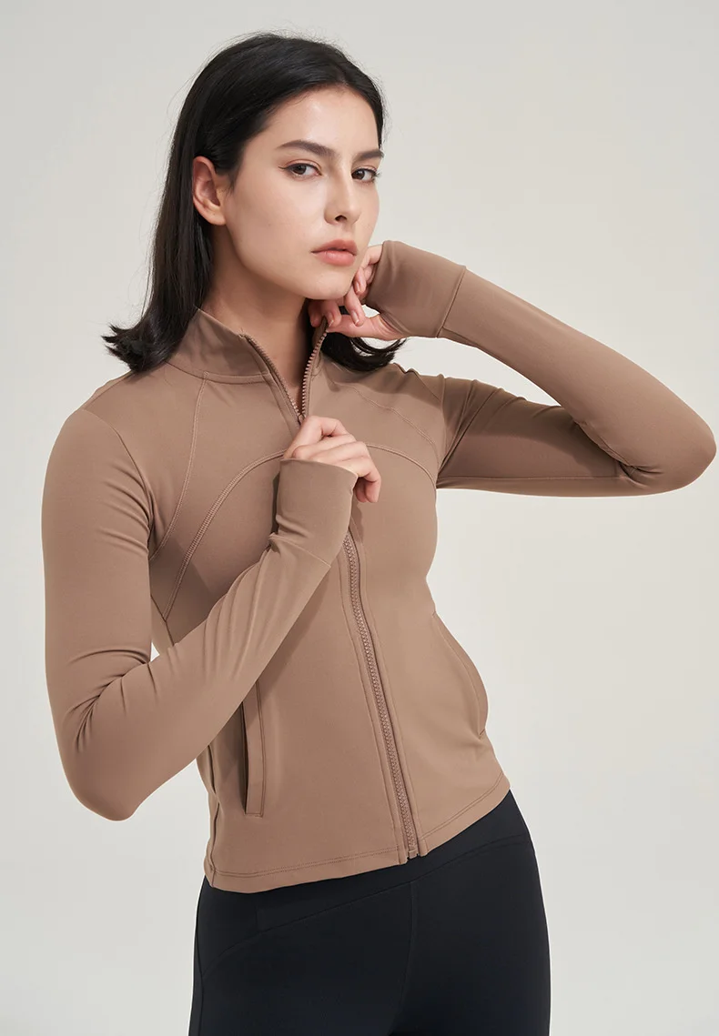 TRY TO BN Yoga Long Sleeve Coat Zipper Loose Sports Tops Breathable Sunscreen T Shirt Workout Women Running Gym Clothing Fitness