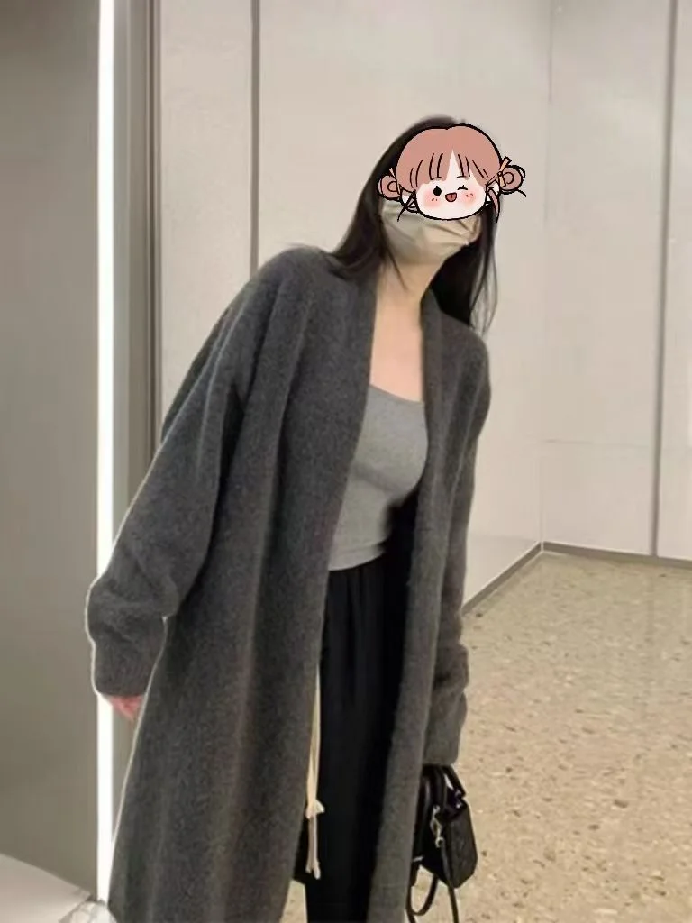 

Mid-Long Cardigans Plus Size Woman Womens Spring Elegant Open-Knit Chic Kintted Silhouette Layer Formal Brush Distressing Tender