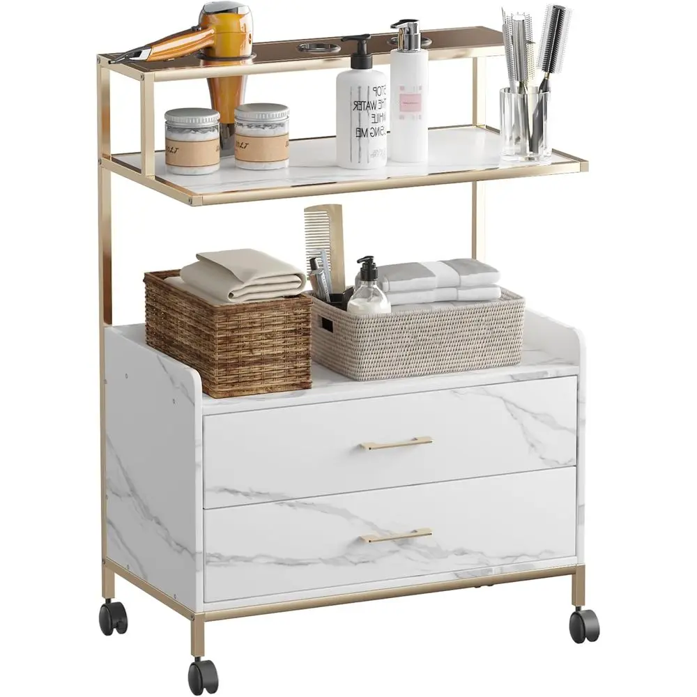 Rolling Trolley with Lockable Wheels Barber Cart with Storage Drawer Mobile Hair Station Cabinet for Beauty Makeup Esthetician S