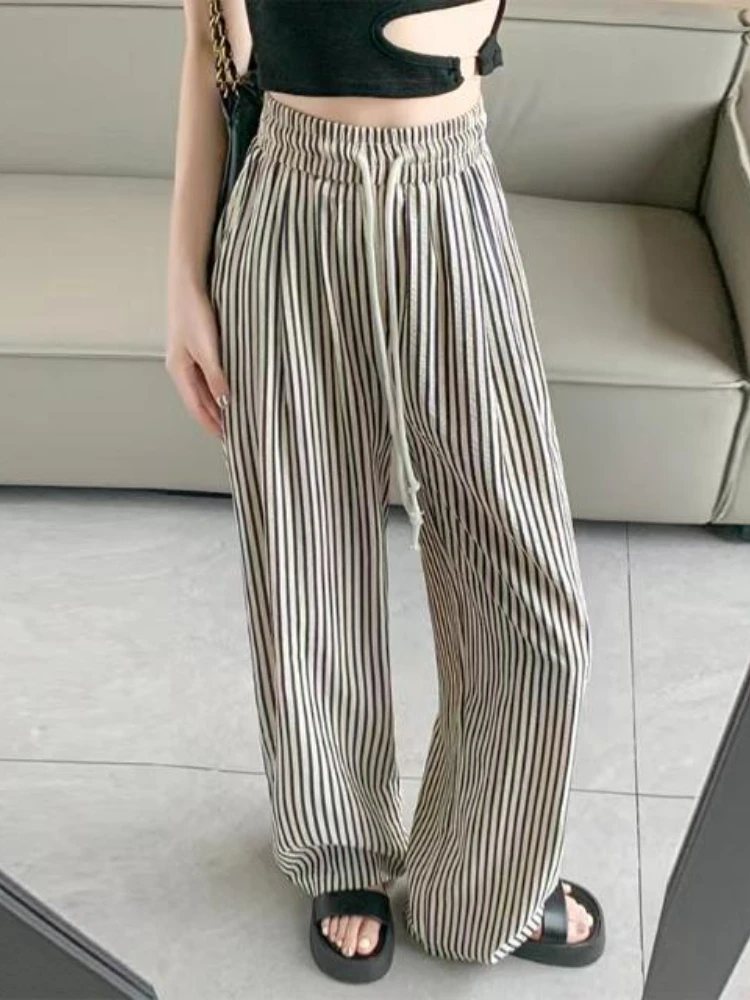 Casual Pants Women Classic Striped Daily Loose All-match Basic Korean Style Ladies Stylish Cozy Summer Trousers Simple Design