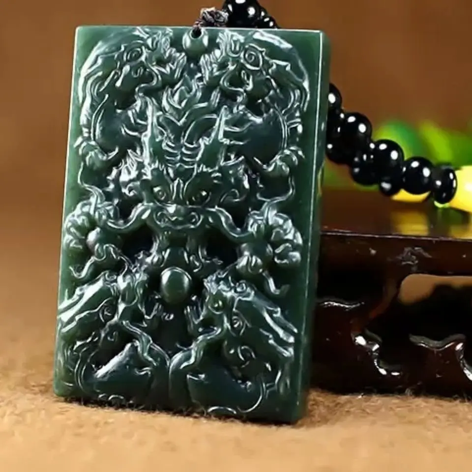 

Natural real hetian jade carve nine dragons pendant Bless peace necklace jewellery fashion for women men lucky gifts