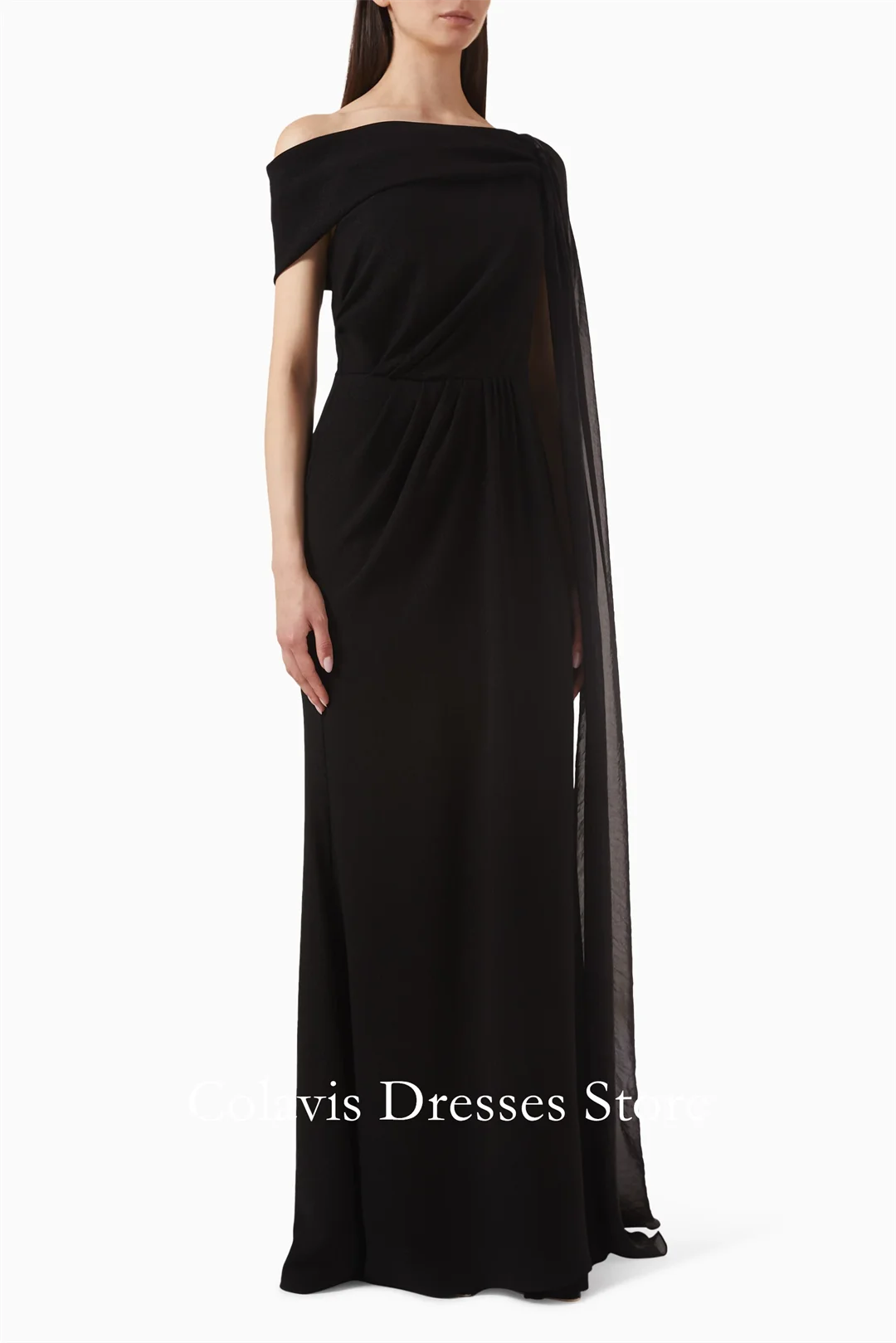 

2025 Customized One-Shoulder Chiffon Black Plus Size Prom Dresses Evening Dress Women Evening Gowns Formal Party Dress