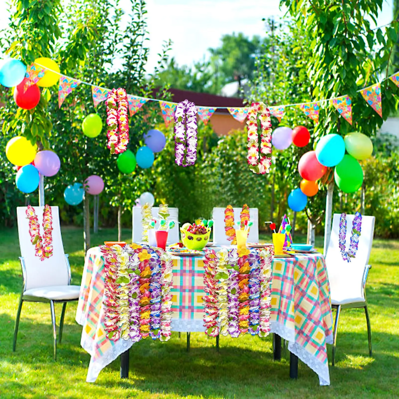 6/12/24/50 Stück Hawaiianische Blumenkette Künstliche Blumengirlande Tropische Party Sommer Strand Hochzeit Geburtstag Pool-Party Dekoration – Detail 8