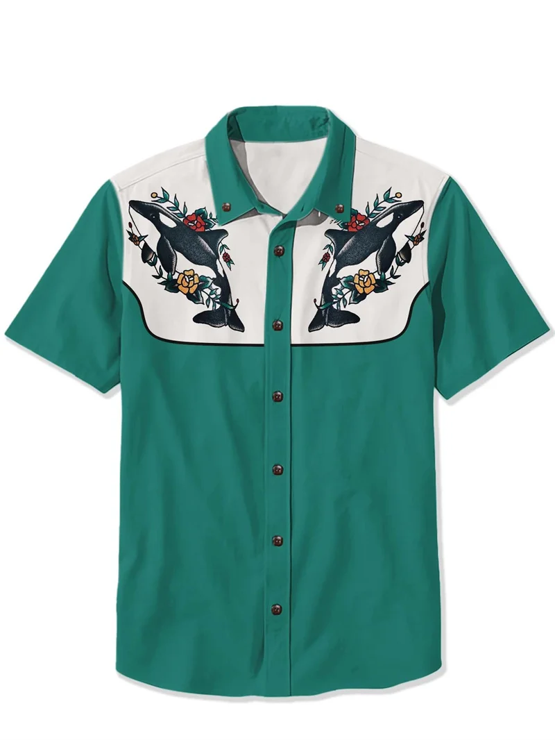 

Vintage Short Sleeve Shirt For Men 3d Cowboy Print Shirt Nautical Tops Summer Sweatshirt Tees Designer Oversized Men's Clothing