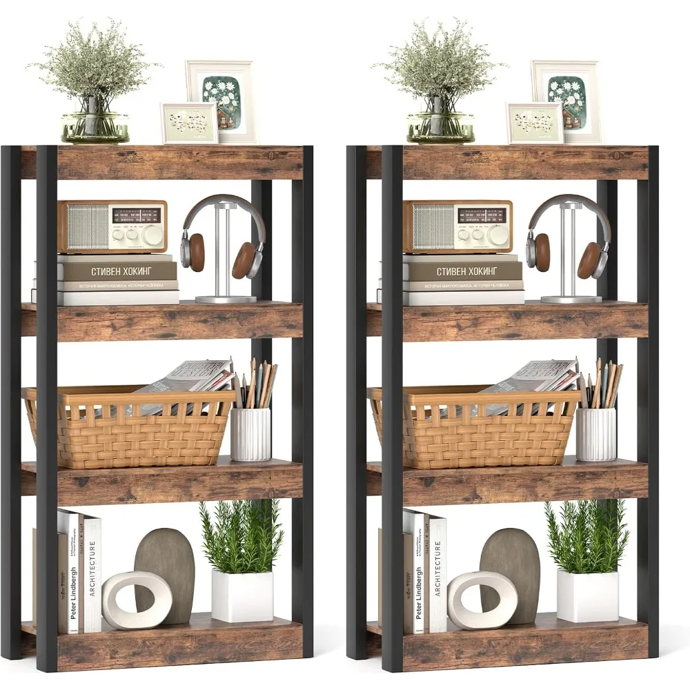 

4-Tier Bookshelves Set of 2, Wooden Bookcase with Dual Anti-Tipping Kits, Freestanding Shelving Unit, Modern Storage Org