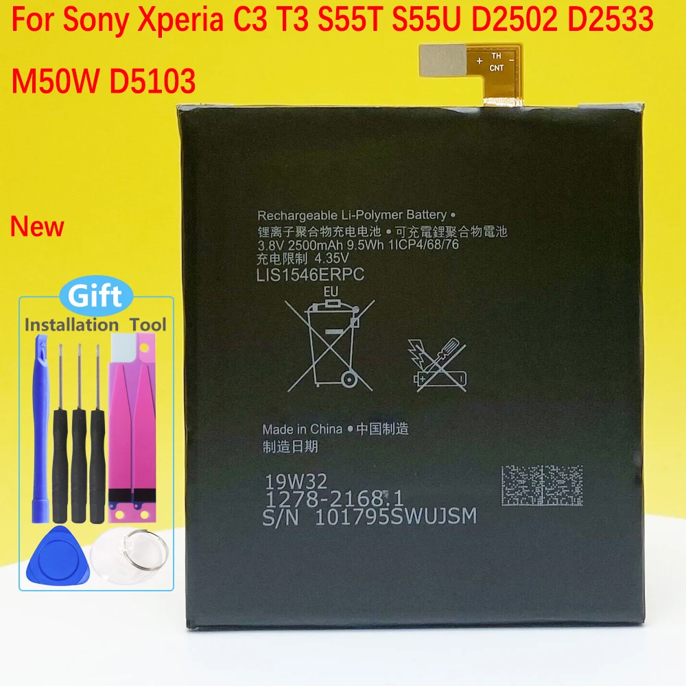 

NEW Battery For Sony Xperia C3 T3 D2533 M50W D5103 S55T S55U D2502 Phone High Quality LIS1546ERPC 2500mAh