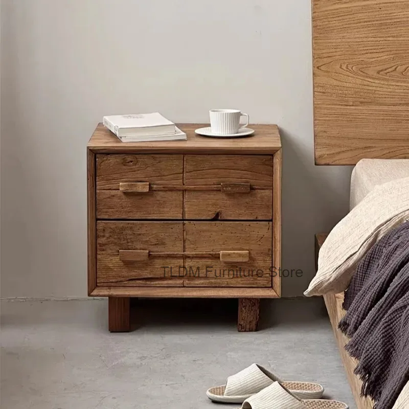Legs, Solid Wood Nightstand with Minimalist Handles, Rustic Bedside Cabinet with Natural Wood Accent Table for Bedroom Storage