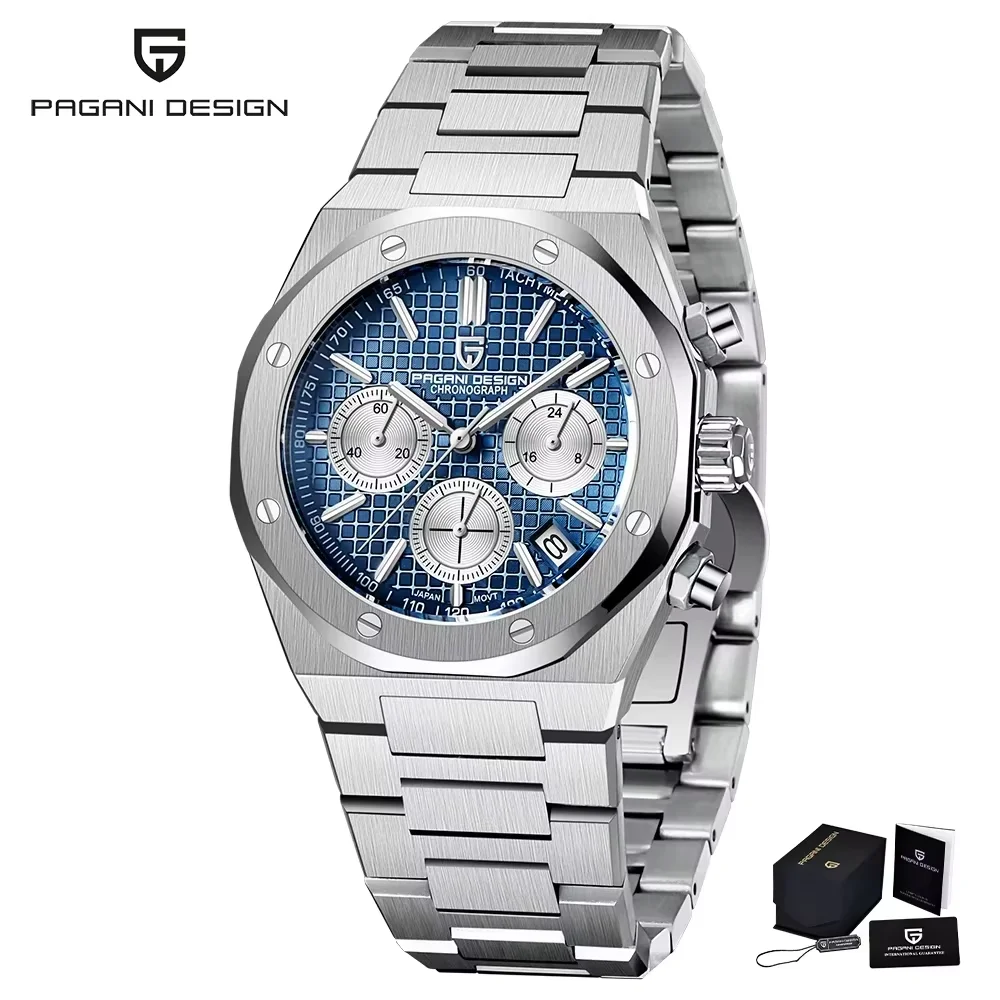 PAGANI DESIGN 40MM Men's Quartz Wristwatches Leather Strap Sapphire Glass 200m Waterproof Watch Gift Reloj Hombre PD1707