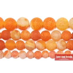 Natural Stone Frost Crab Orange Agate Round Loose Beads 6 8 10 12MM Pick Size For Jewelry Making