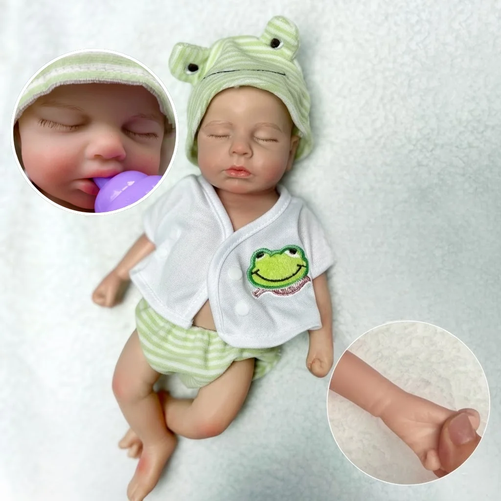 AnjoDoll 33CM Loulou Meisjes Reborn Pop met Open Mond, Geschilderd, Volledig Lichaam van Zachte Siliconen, Realistische Pop van Siliconen met Echt