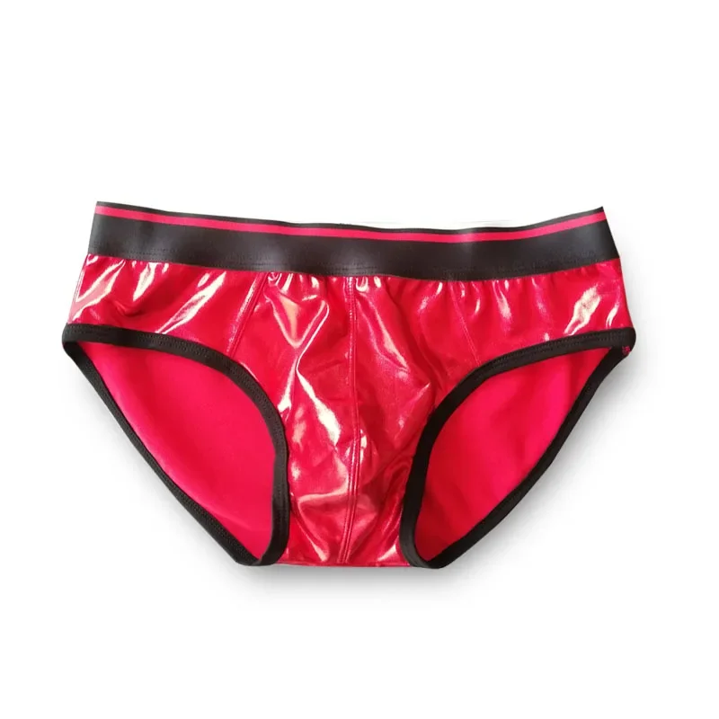 

Mens Triangle Pants Faux Leather Sexy Reflective Gold Fun Underwear Elastic Tight Pants Cool Underpants Japanese Man Underwear