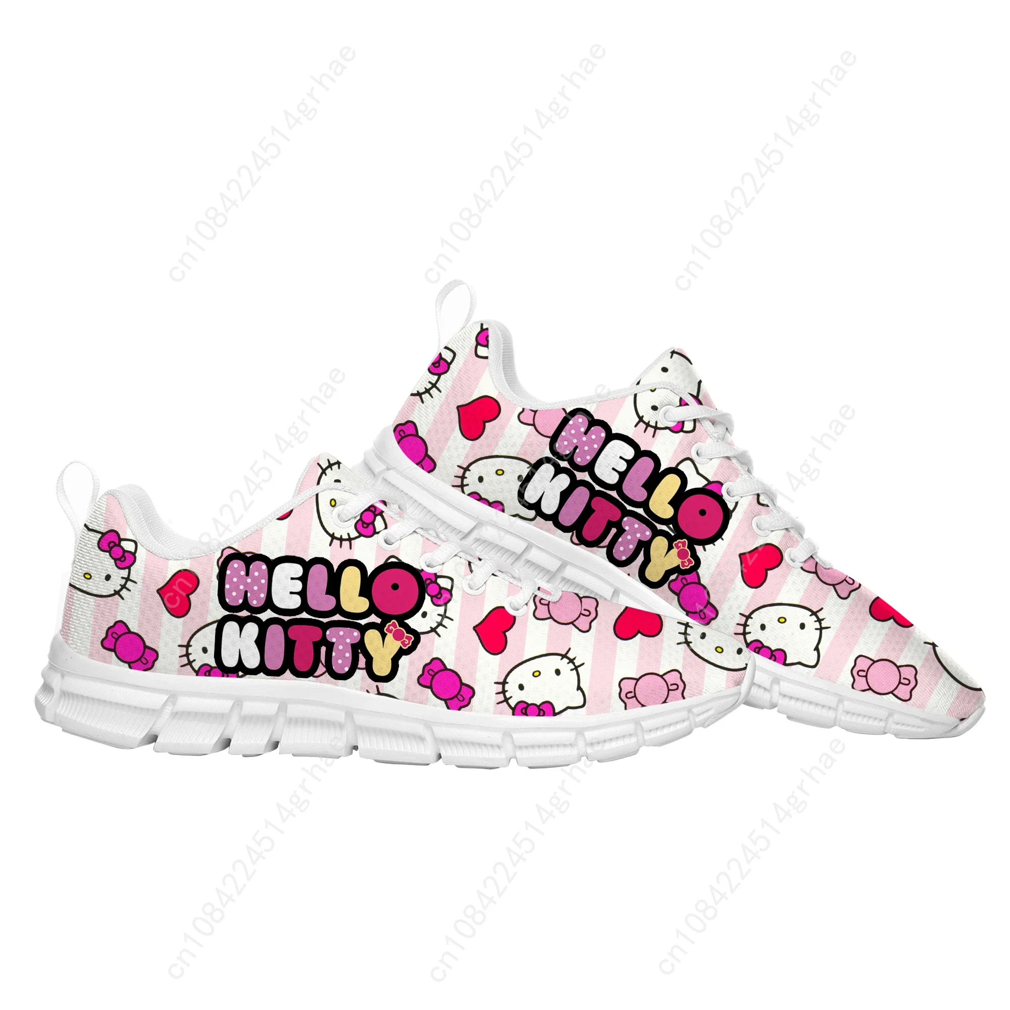 Hello Cute Cartoon Pink Cat Sports Shoes Men Women Teenager Kids Children Sneakers High Quality Manga Comics Sneaker Custom Shoe