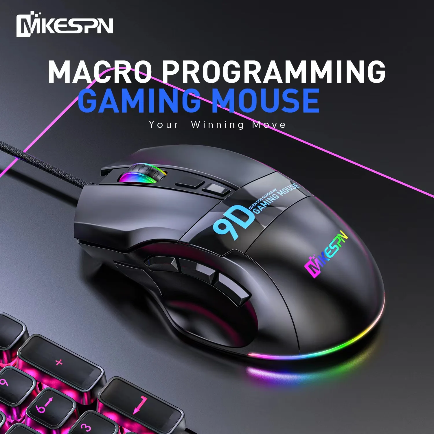 Full speed multi-key gaming mouse 9 key RGB Wired macro Define Eating Chicken gaming mouse One piece starting batch computer acc