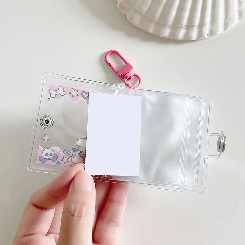 New 1/2-inch Holder Pockets Photo Transparent DIY Mini Photo Album Keychain Portable Certificate Photo Storage Portable Key Ring