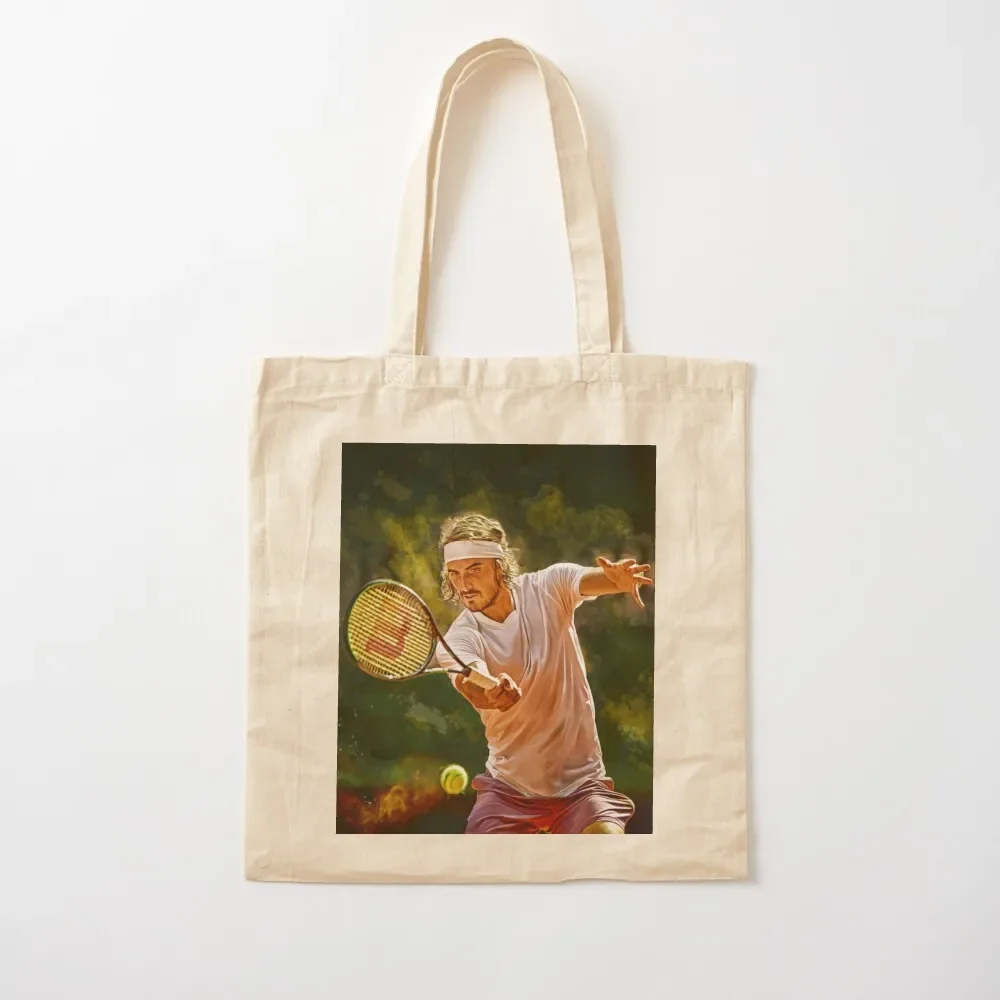 Stefanos Tsitsipas forehand RG French Open 2021. Digital artwork print poster. Tennis fan art gift. Tote Bag