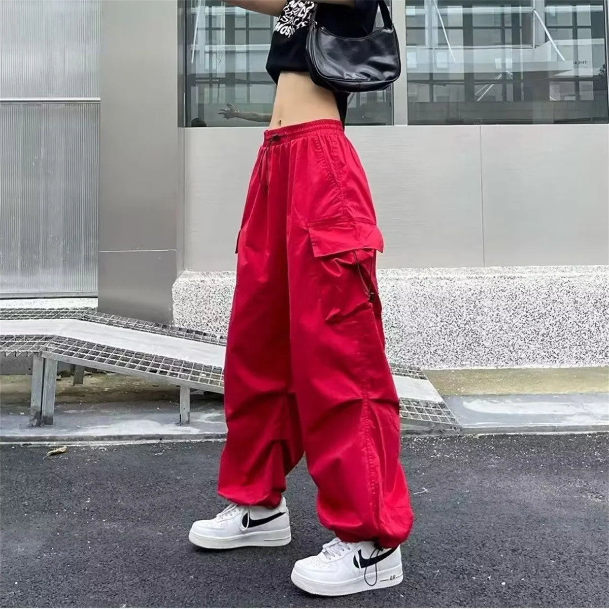 Pantalones Cargo Y2k con bolsillos de Hip Hop para mujer, ropa informal suelta de cintura alta, pantalones tácticos holgados, pantalones de baile de Hip Hop a la moda para mujer