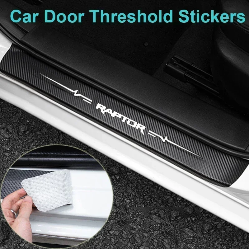 Carbon Fiber For Raptor Badge Car Styling Tailgate Sill Decals Door Threshold Anti Scratch Stickers Waterproof Protect Strip