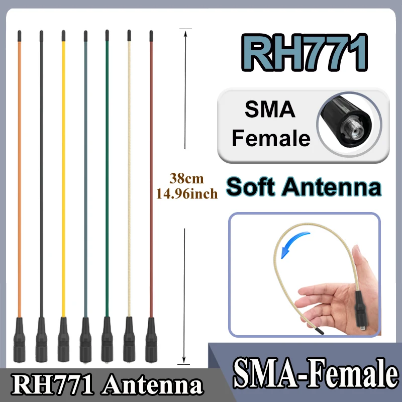 RH771 Antenna SMA-Female Dual-Band 155/462MHz Long Range Flexible Antenna 10W For Baofeng UV-5RM UV-25M Walkie Talkie Accessory