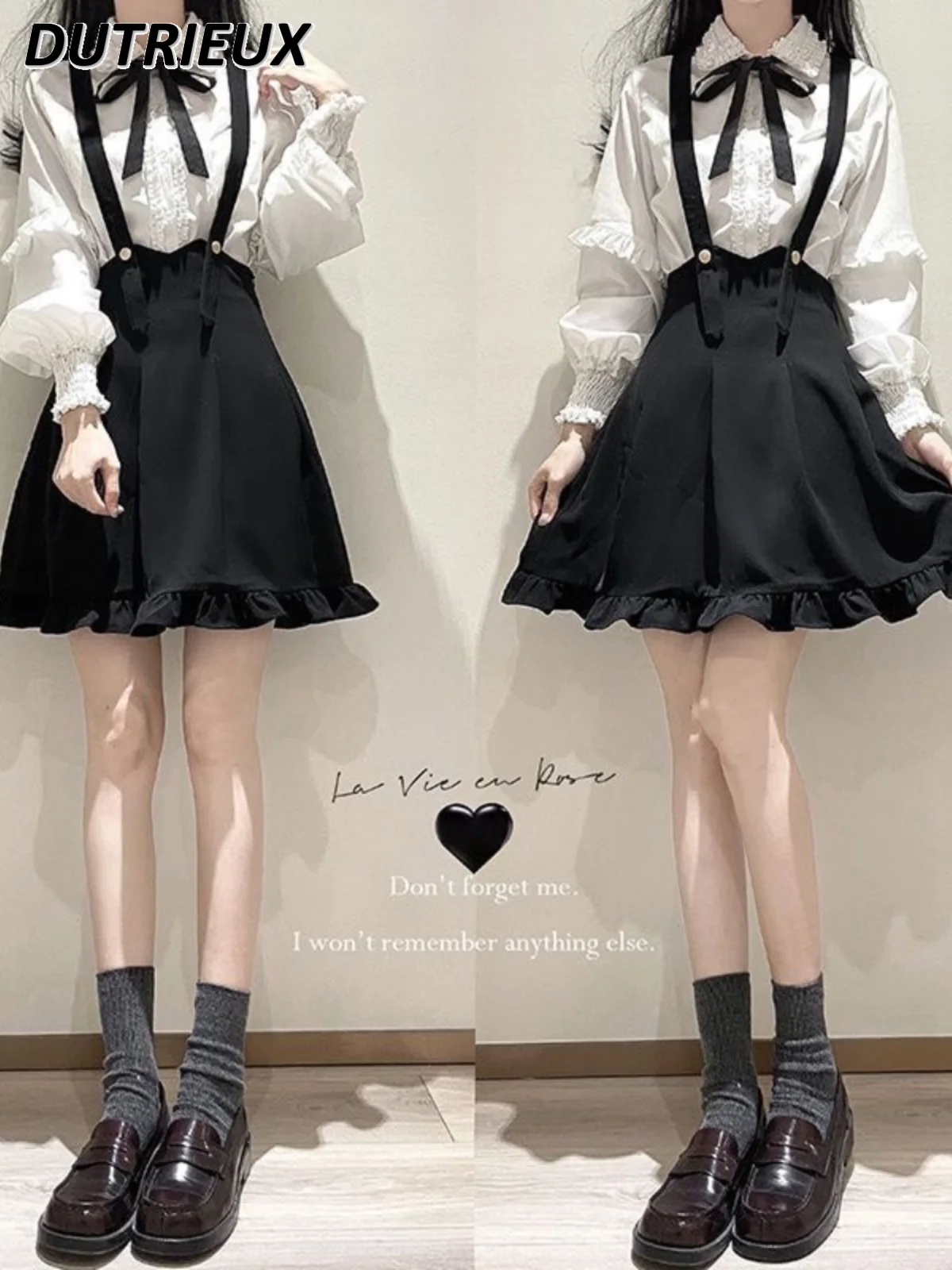 

Two-Piece Set Women Sweet Cute Lady Outfits Spring Summer Preppy Japanese Style Long Short-Sleeved Shirt Suspender Skirt Sets