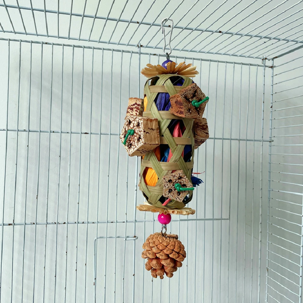 Parrot Hanging Bite Wooden Colorful Shredding Crinkles Parrot Chew Toys Natural Foraging Sola For Conures Cockatiels Parakeets