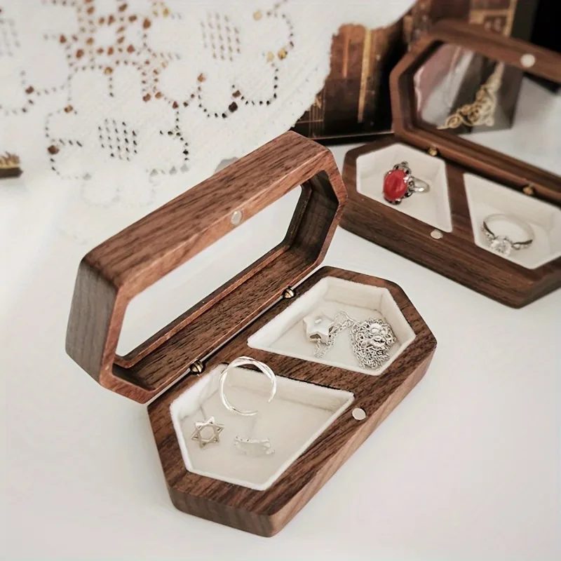 

1 шт. портативная деревянная шкатулка для драгоценностей - прозрачная крышка для легкой сортировки, идеально подходит для колец, серег, ожерелий и других шкатулок для драгоценностей