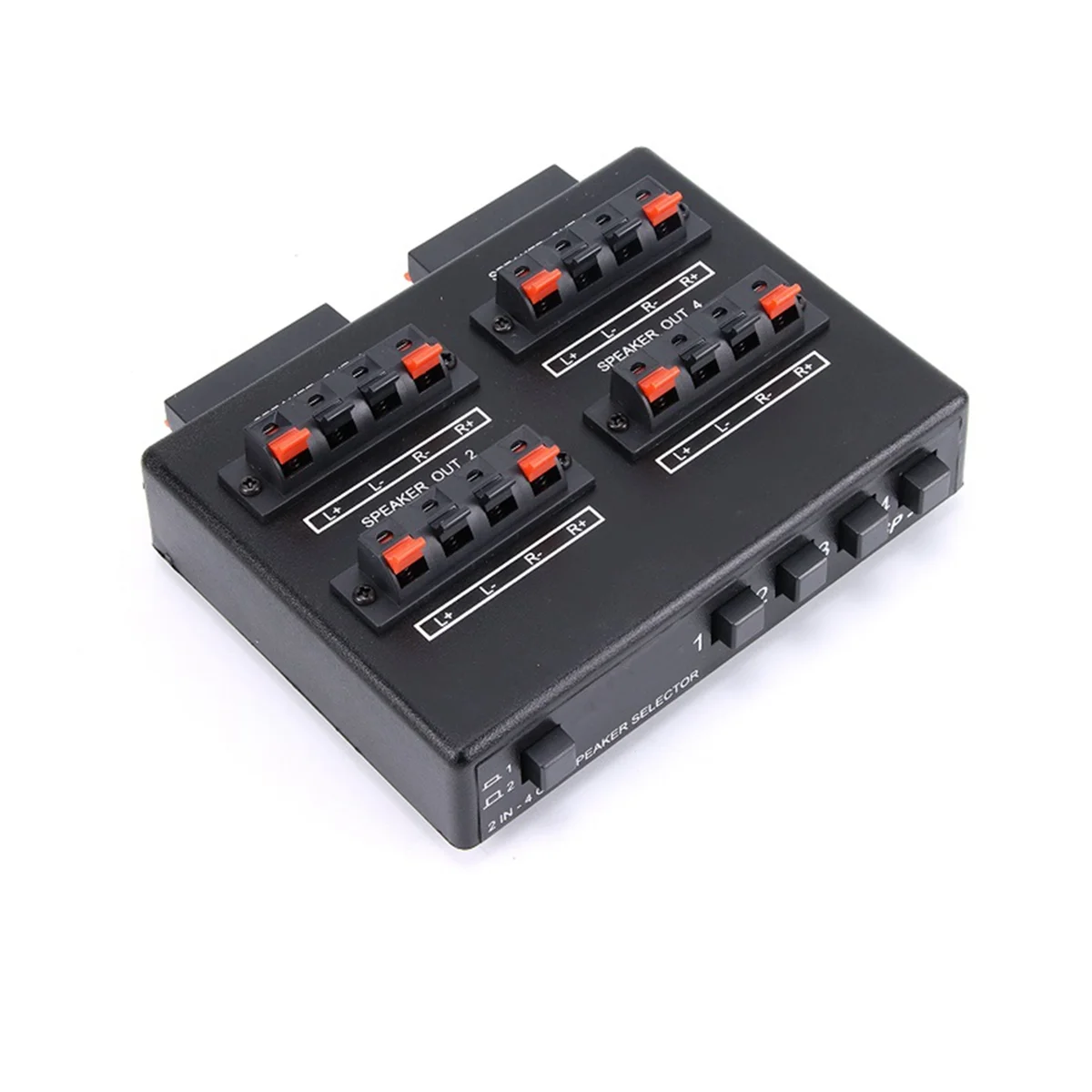 SP-24 Mini 2-IN-4-OUT Stereo Audio selettore amplificatore Switcher Box altoparlante Splitter