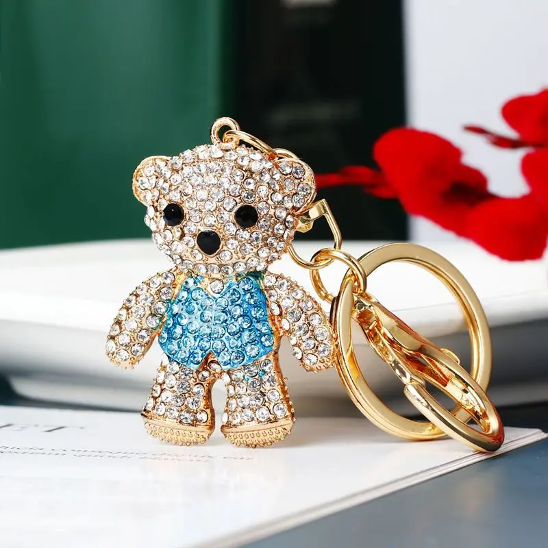 1Pc Rhinestone Bear Keychain Bag Accessories Metal Cute Bear Bag Pendant Car Keychain Holiday Gift Commemorative Gift For Women