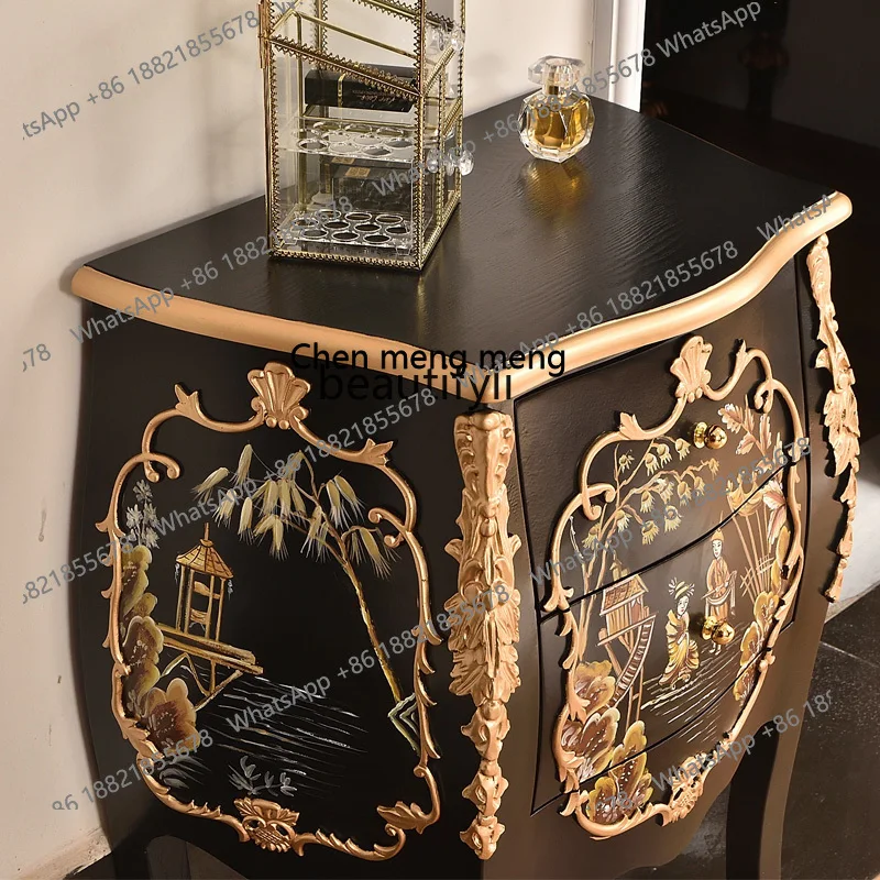 غرفة المعيشة أريكة خشبية صلبة طاولة زاوية خمر بسيطة صغيرة طاولة مستديرة طاولة القهوة خزانة ذات أدراج تخزين السرير H #4