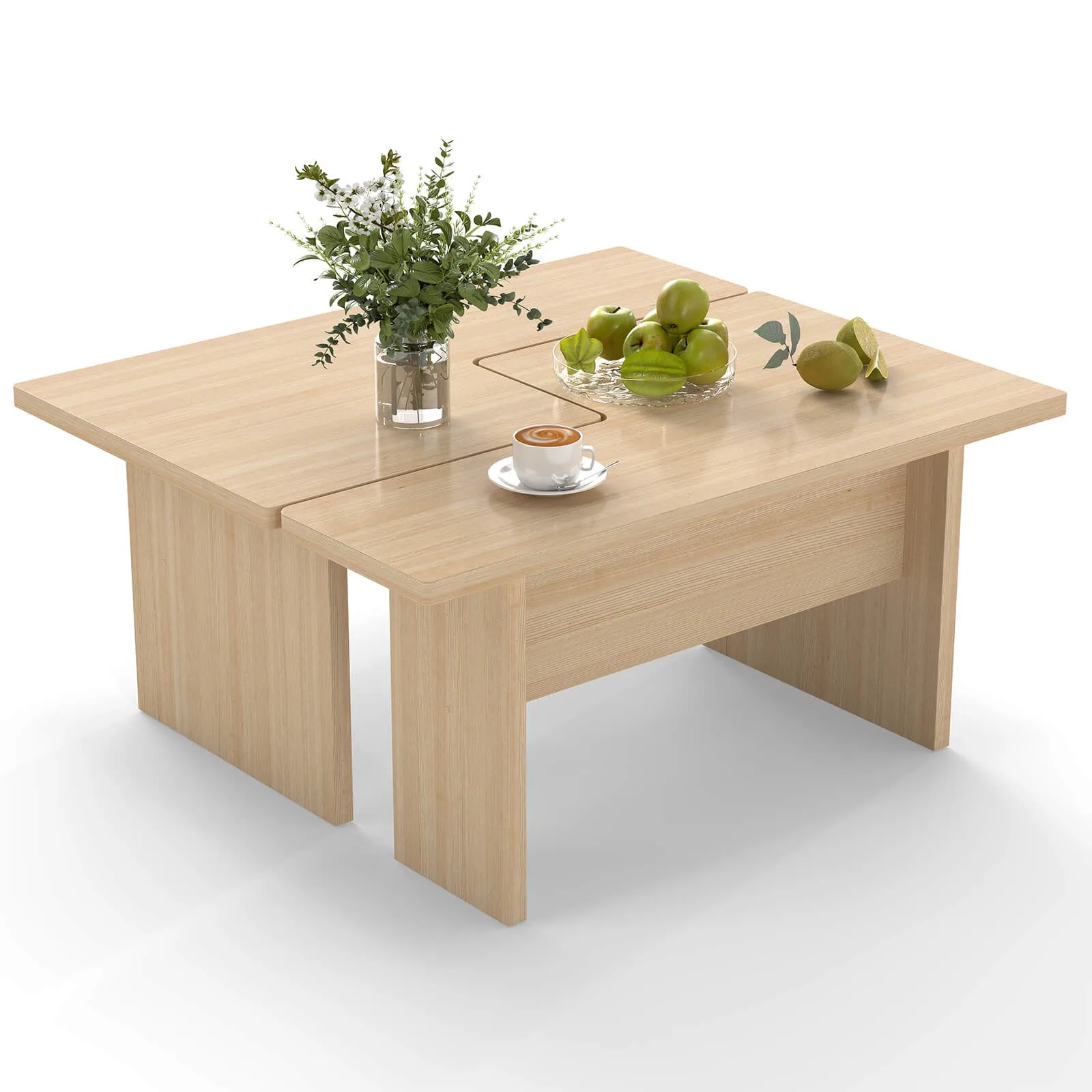 

Modular Coffee Table Set of 2 L Shaped Center Tables for Home Office Apartment