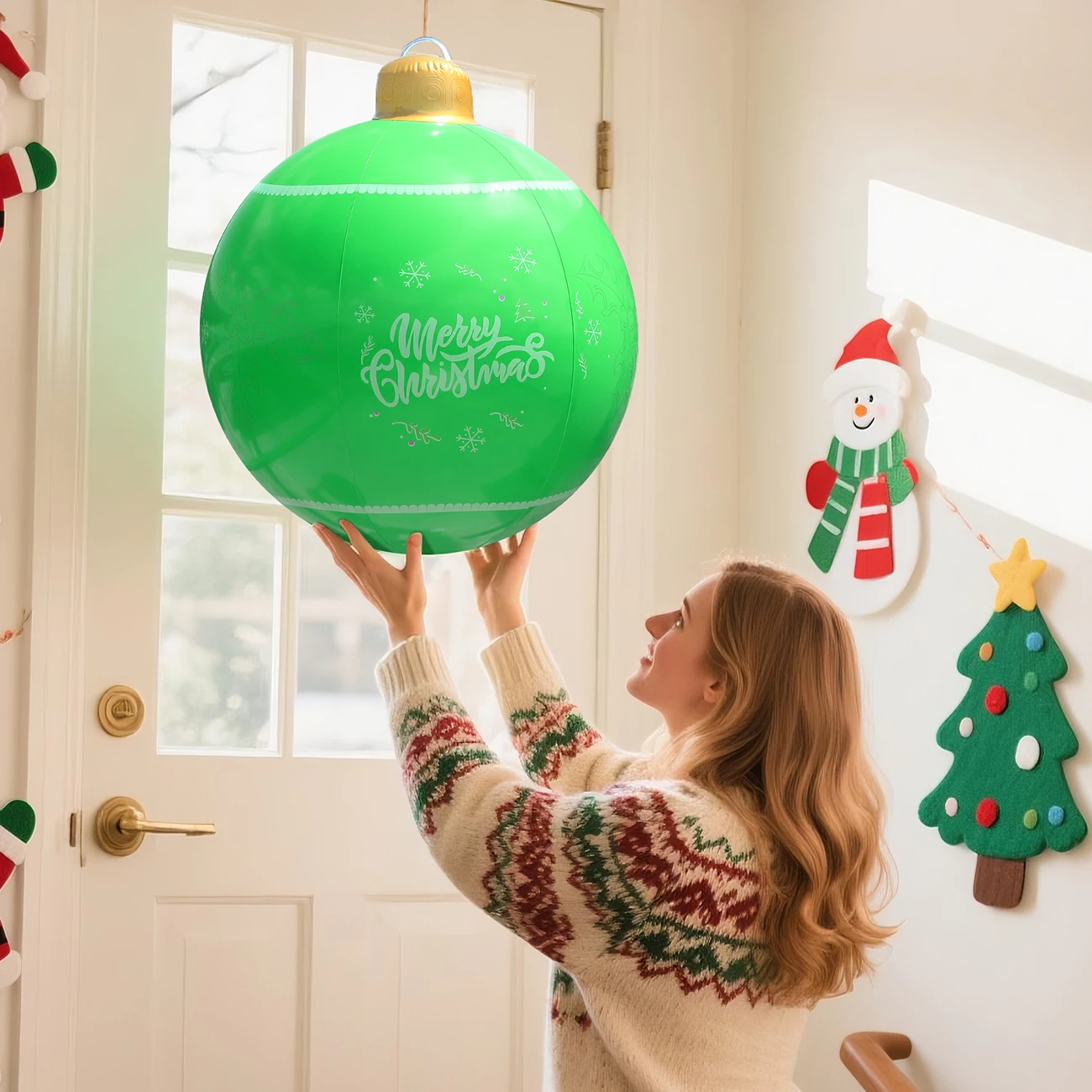 Bola de Navidad inflable, bola decorada grande para exteriores, adornos navideños de Año Nuevo, decoración para patio, césped y porche, 1 ud.
