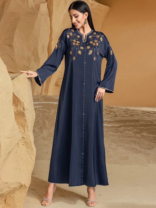 

Ele Длинное вечернее платье ручной работы с бриллиантами, арабское вечернее платье большого размера для пар и свадьбы, полиэстер, молния, глубокий V-образный вырез...