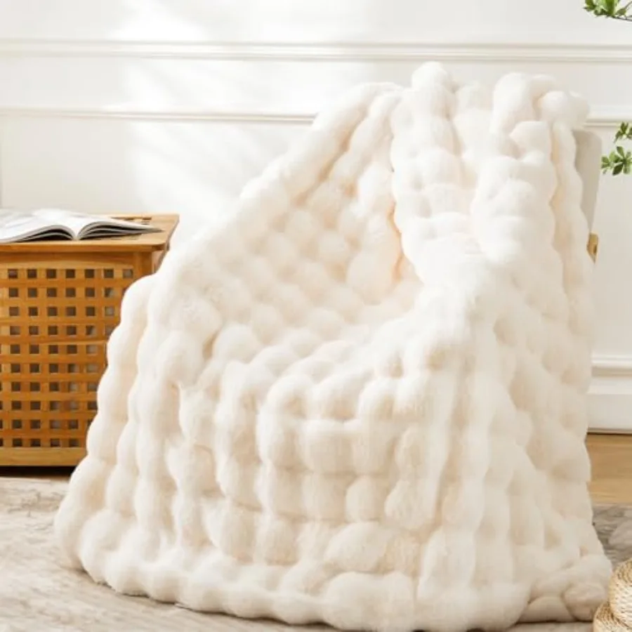 

Faux Fur Throw Blanket for Couch - Cozy Plush Fluffy Soft Thick Bubble Blanket for Living Room Home Decor - Mothers Day Birthda