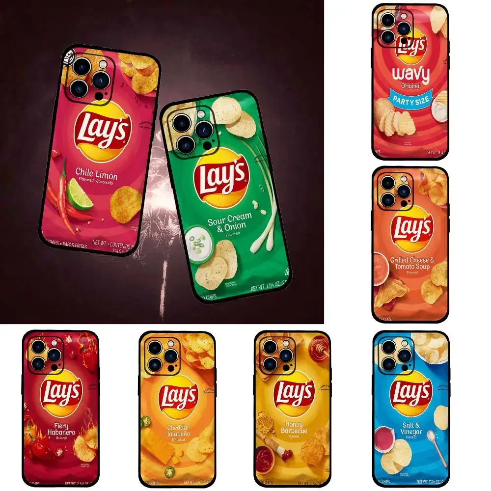 Funda para Teléfono con Diseño de Papas Fritas Lays Negras Compatible con iPhone 17, 16, 15, 11, 13, 14 Pro Max, Plus, X, Xr, Xs Max, 13 Mini