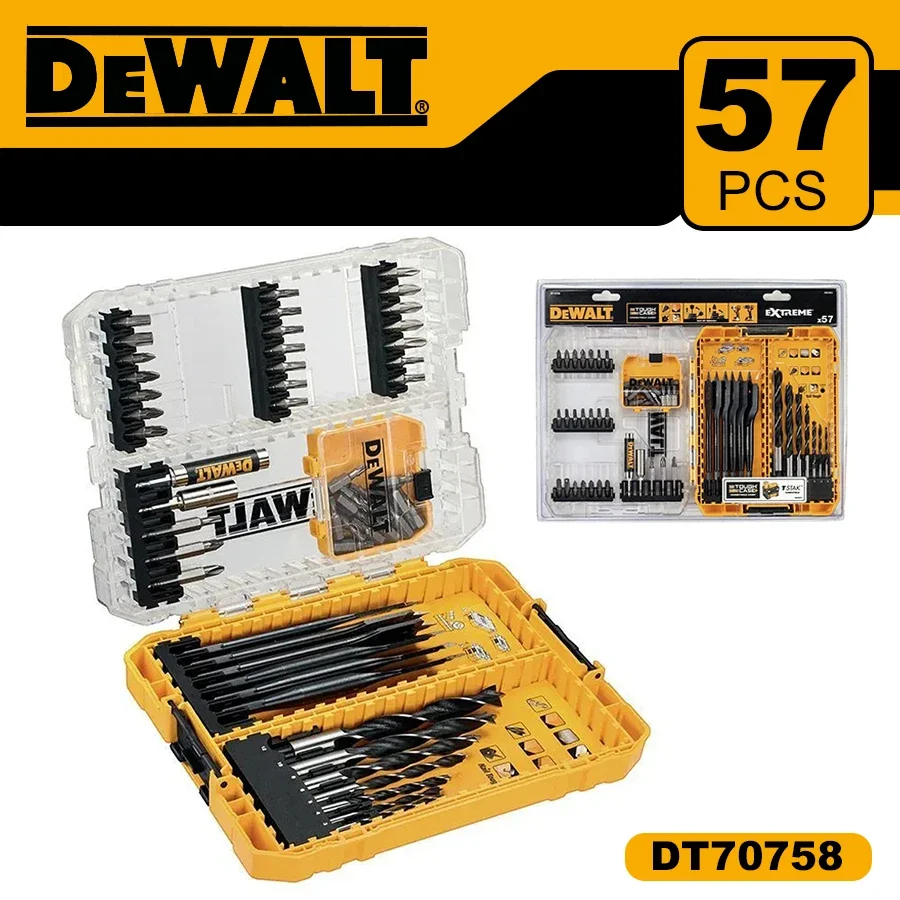 

DEWALT DT70758-QZ 57PCS Multifunctional Tool Accessories Bit Set Extension Bit Holder Flat Wood Bits and Drill Bits