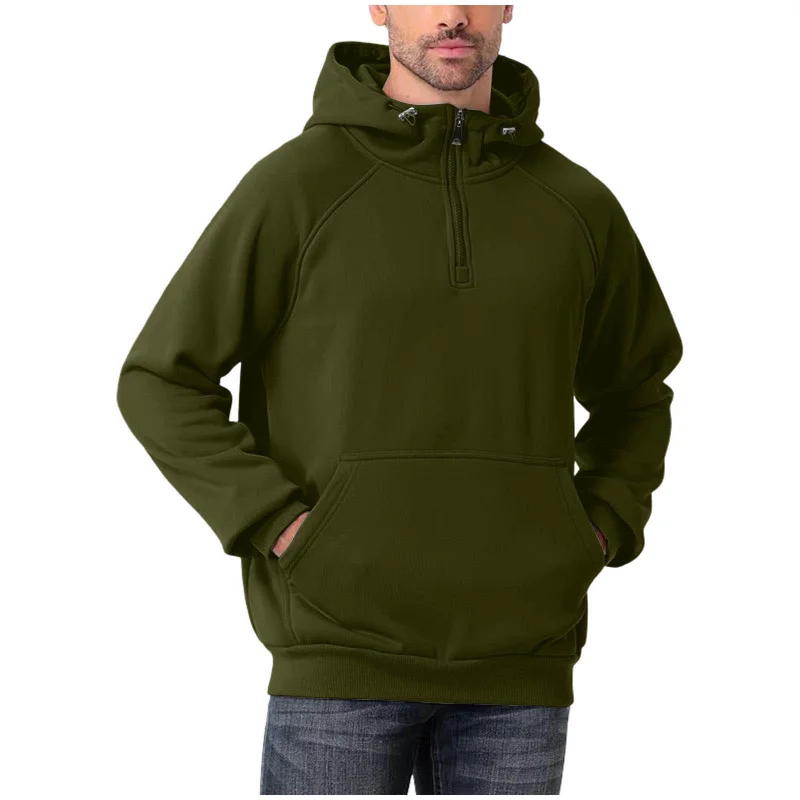 

Men's Half-Zip Raglan Sleeve Hoodie Casual Solid Color Pullover Sweatshirt with Kangaroo Pocket