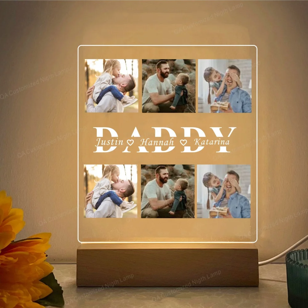Kolorowy nadruk tekst akrylowy LED Light dla taty lampka nocna stół prezent urodzinowy lampka nocna do sypialni prezent na dzień ojca