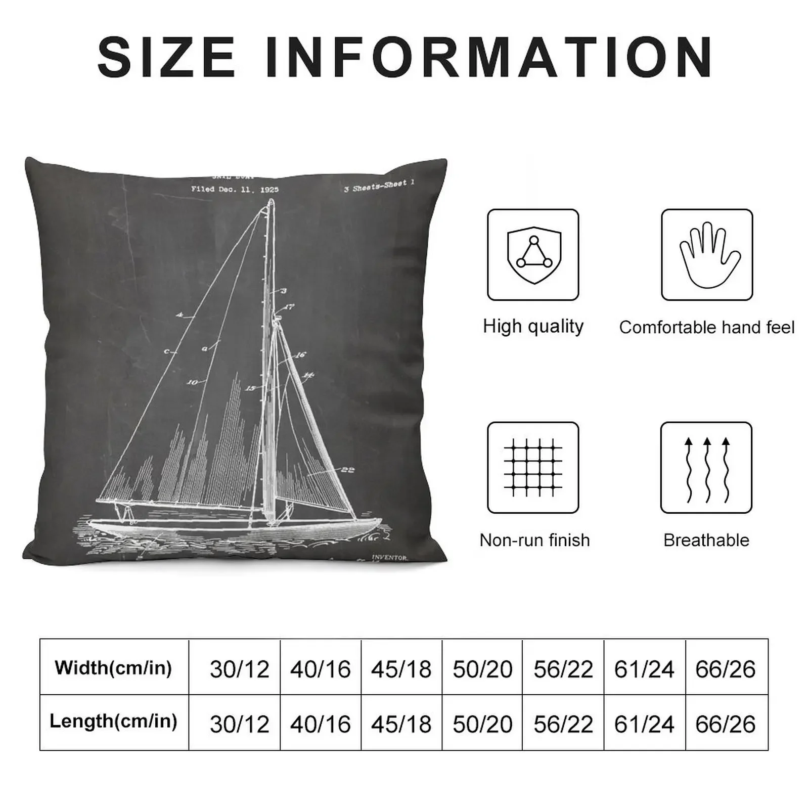 Sailboat Patent - Yacht Art - Black Chalkboard Throw Pillow christmas supplies Pillowcase pillow