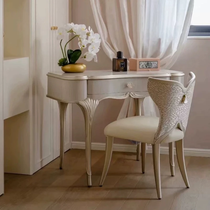 French light luxury solid wood curve design dresser cream wind small bedroom makeup table butterfly stool