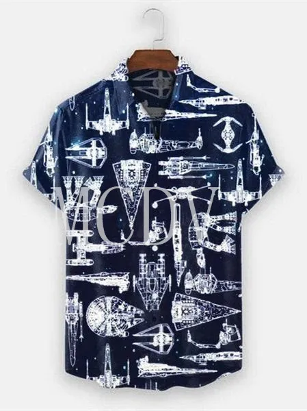 Mens for Women Aerospace Machine Print Casual Breathable Short Sleeve Hawaiian Shirts