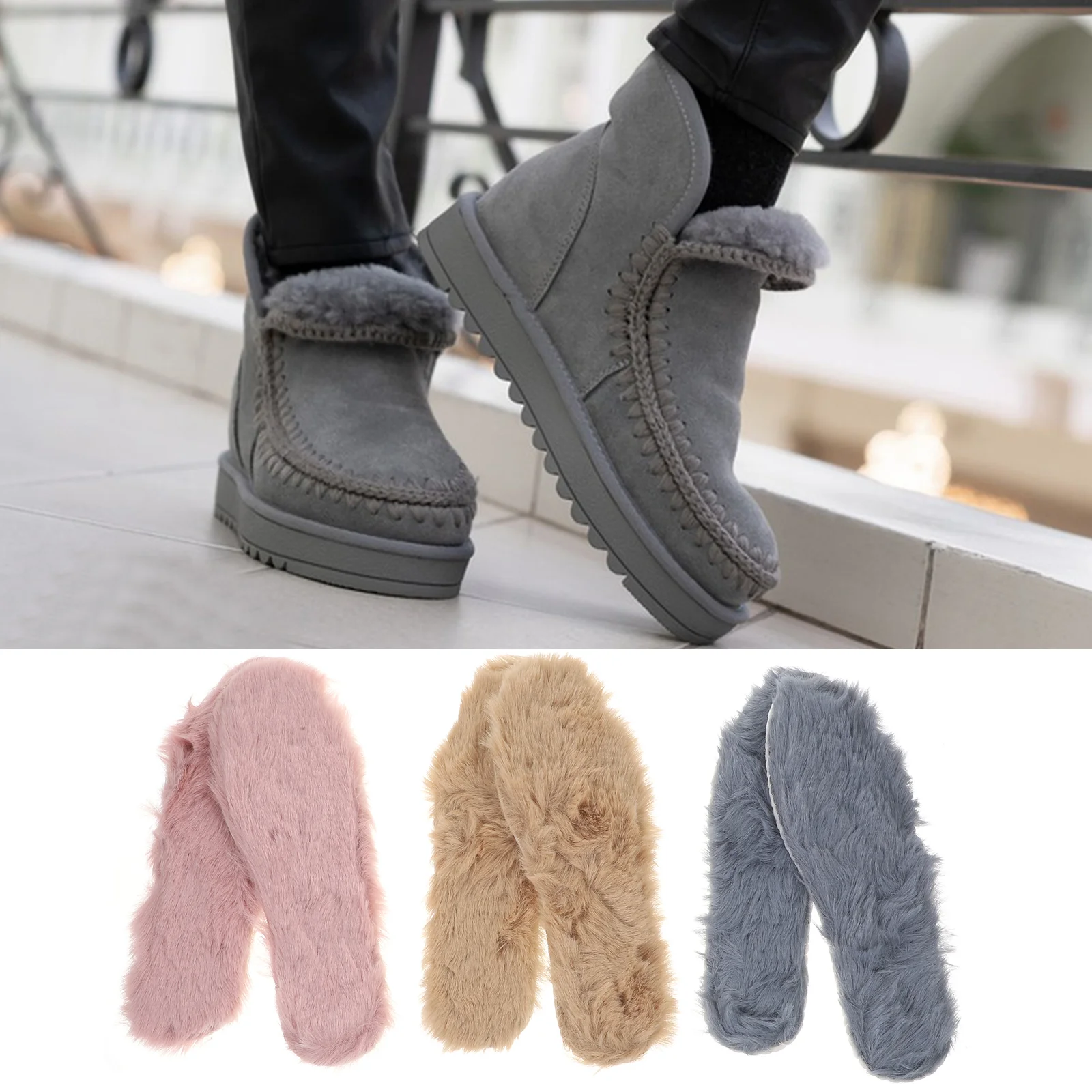 

Warm Fluffy Insoles Wool Shoe Cushion Boots Earth Tones Foot Care Womens Inserts