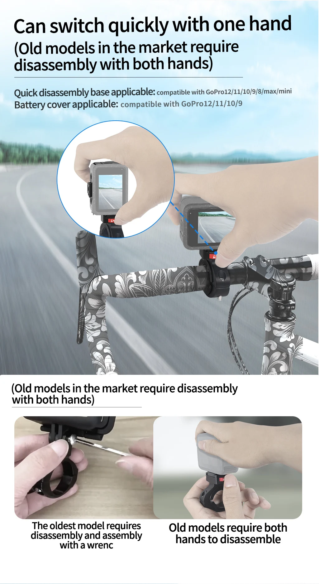 360 drehbarer Fahrrad kamera halter Schnell verschluss Split Mount Lenker klemme Motorrad halterung für Gopro Hero 13 12 11 Dji Action 4 – Detail 23
