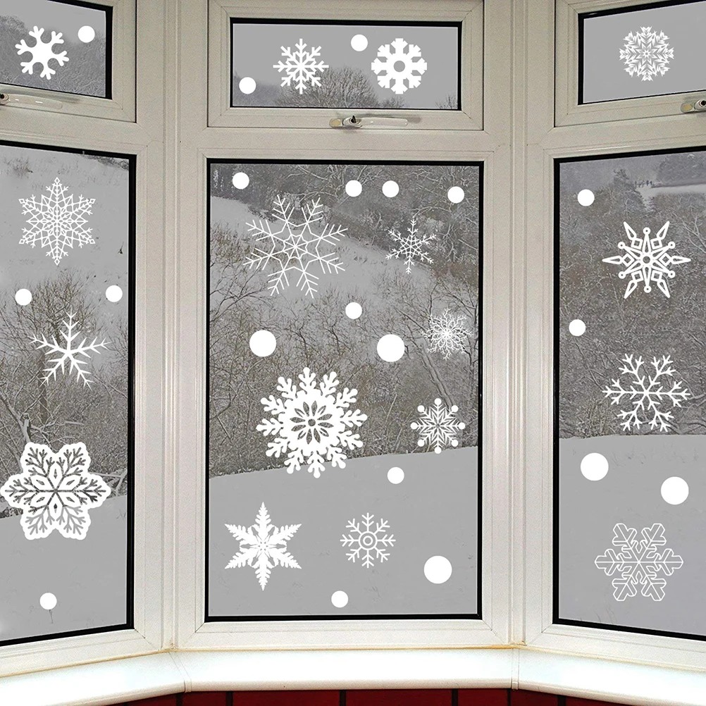 Christmas Window Film Glass Sticker, Static Static Decal, Material translúcido, Glitter Snowflake, Clings, PVC, 37pcs