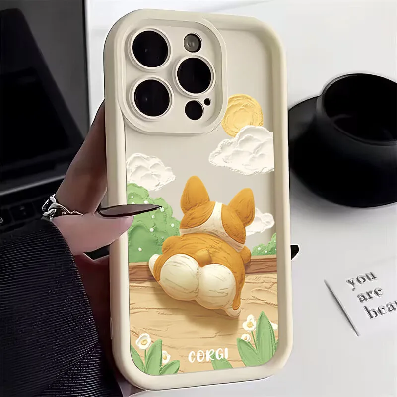 Cute Cartoon Corgi Dog Silicone Phone Case For iPhone 16 14 Pro Max Cases iPhone 11 12 13 15 XS X 7 8 Plus Shockproof Soft Cover