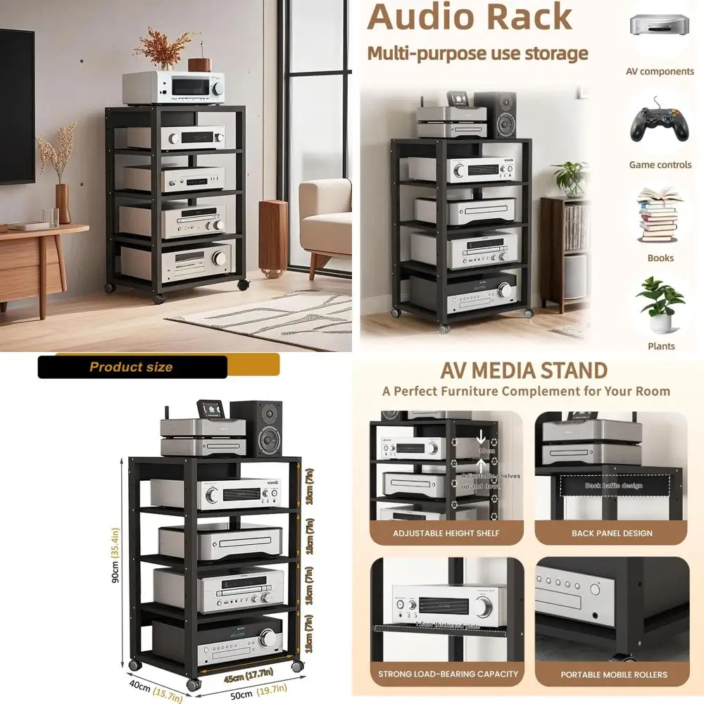 Stereo Component Tower Rack for Home Theater - 5 Tier Media Stand with CD Player and Receiver Storage
