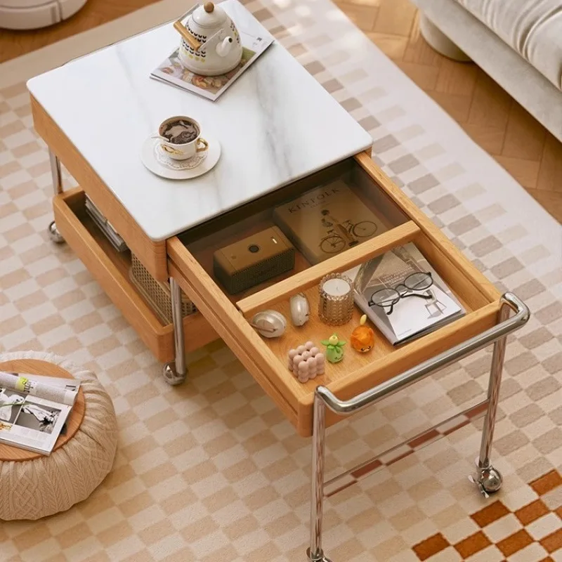 Movable solid wood sofa coffee table, retractable living room, simple household