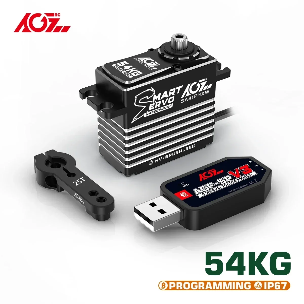 AGFRC SA81FHXW 54KG Servo Super High Torque 0.082Sec Fast Speed Waterproof Programmable 4-Pole Brushless For RC Truck Crawler