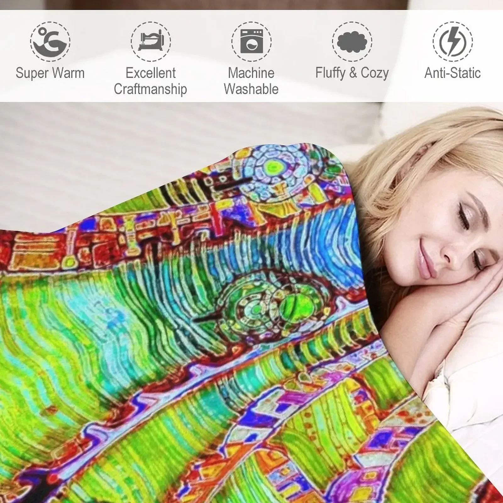 The green city neon Throw Blanket Cute Sofa Quilt Bed linens Multi-Purpose Blankets - view 4